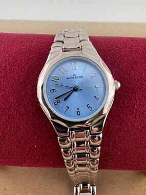 Vintage Anne Klein Watch Blue Dal and Silver Tone Link Bracelet